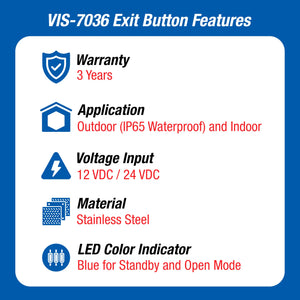 Push to exit button features - VIS-7036 Visionis