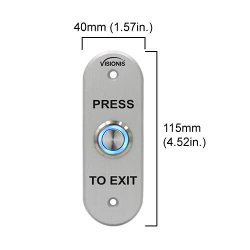 Request to Exit Button for Door Access Control. Indoor + Outdoor Weather and Waterproof Rated IP65 Stainless Steel Door Bell Type Round Oval Shape with LED Light. NC, COM and NO Outputs - VIS-7036