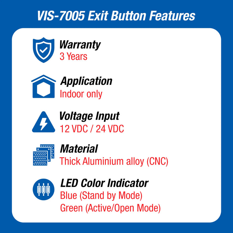 Request to exit button features - VIS-7005 VISIONIS