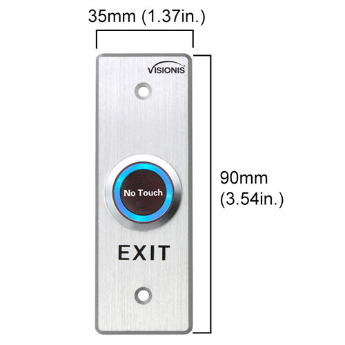 Visionis VIS-7028 - Indoor Stainless Steel No Touch Infrared Request to Exit Button with Time Delay Slim Size LED Light NC COM and NO Outputs