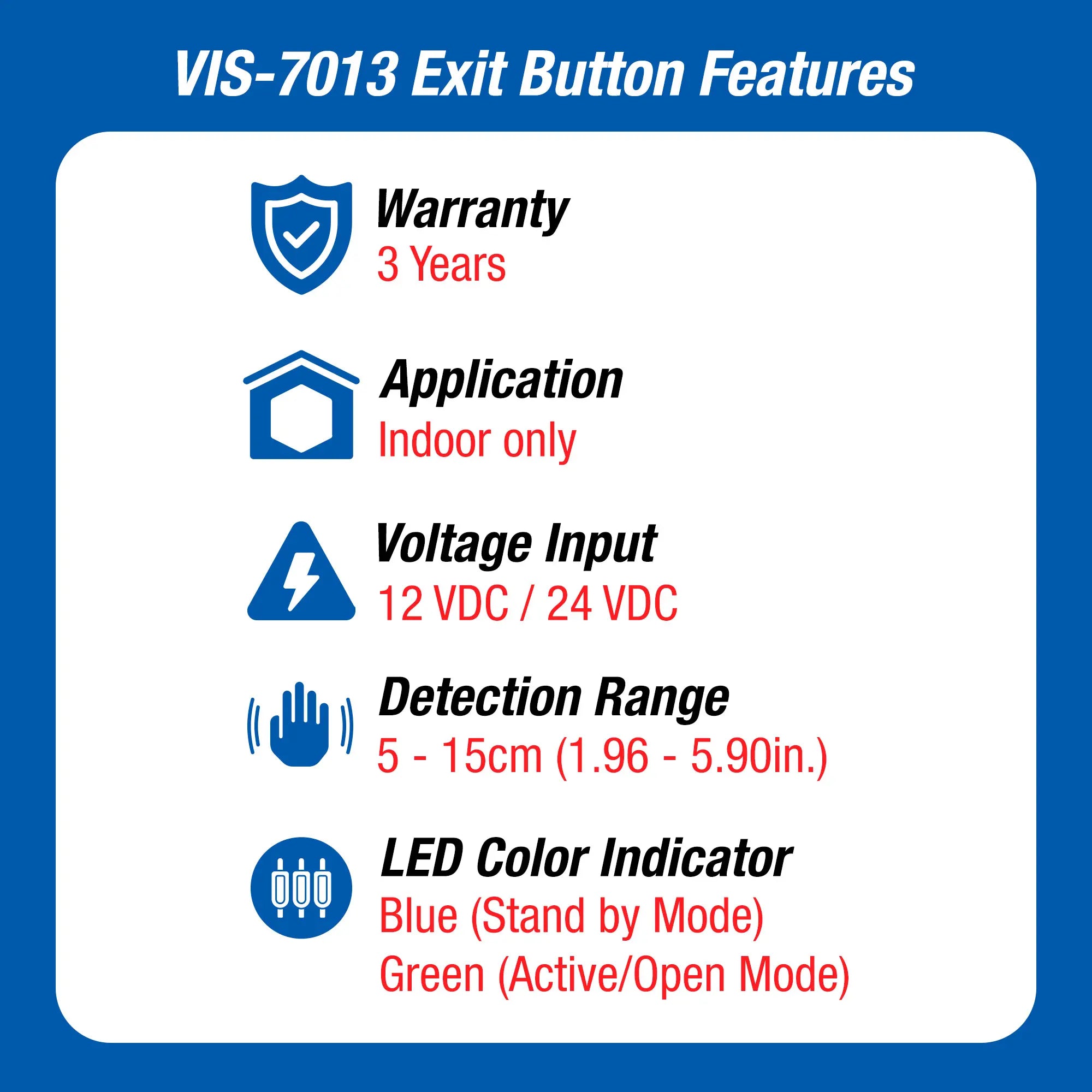 touchless exit button features - VIS-7013 VISIONIS