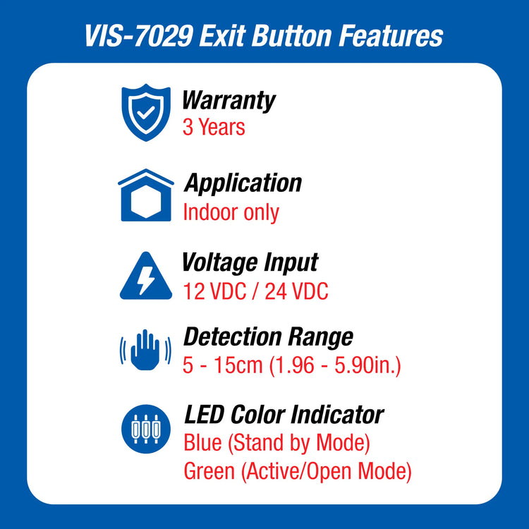 Touchless Exit Button Features - VIS-7029 Visionis
