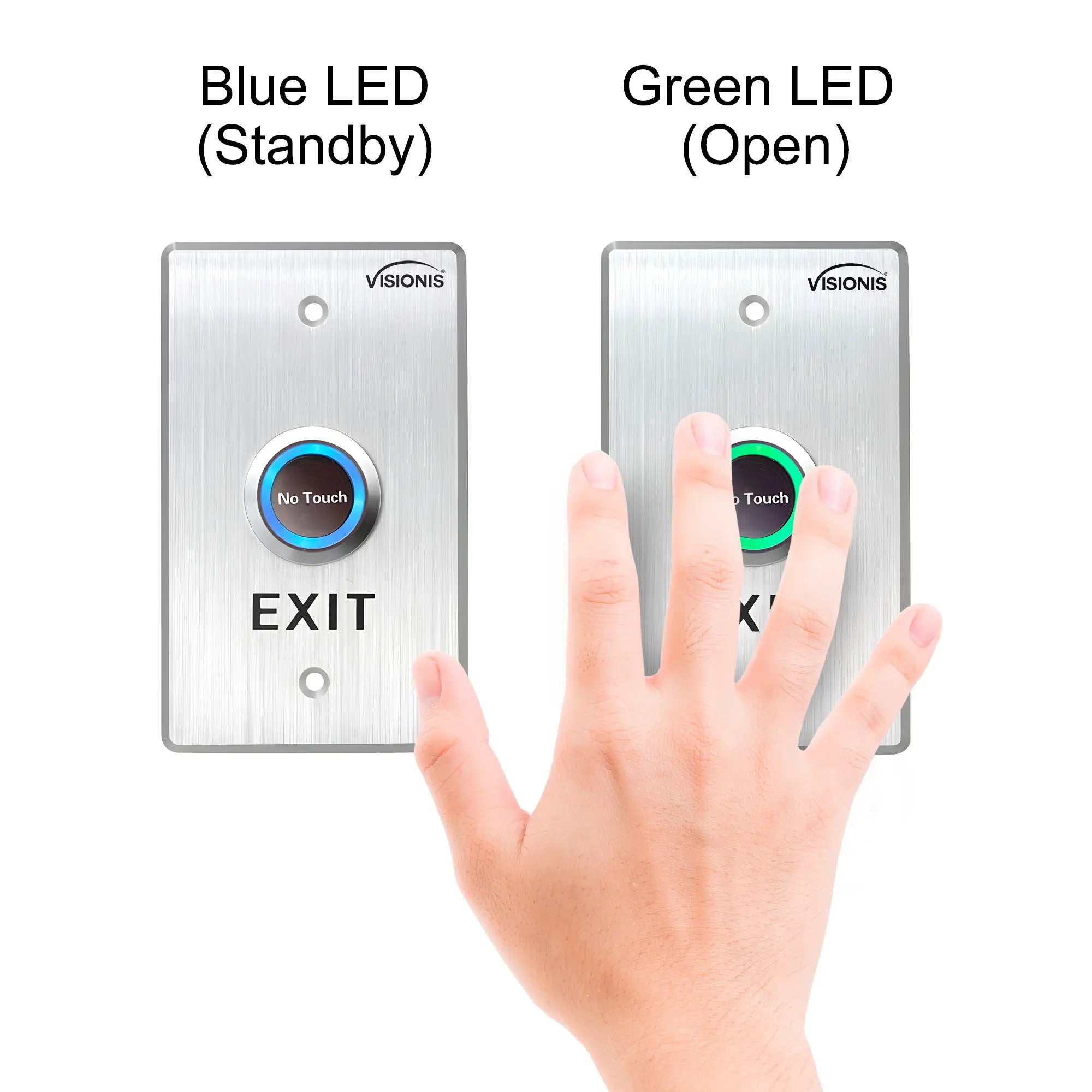touchless exit button with LED indicators for access control systems. VIS-7013 VISIONIS