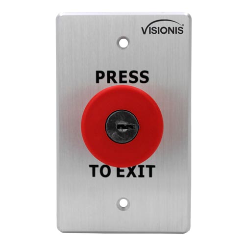 Visionis VIS-7031 - Indoor Big Red with Cylinder Key Request to Push to Exit Button for Door Access Control with NC COM and NO Outputs