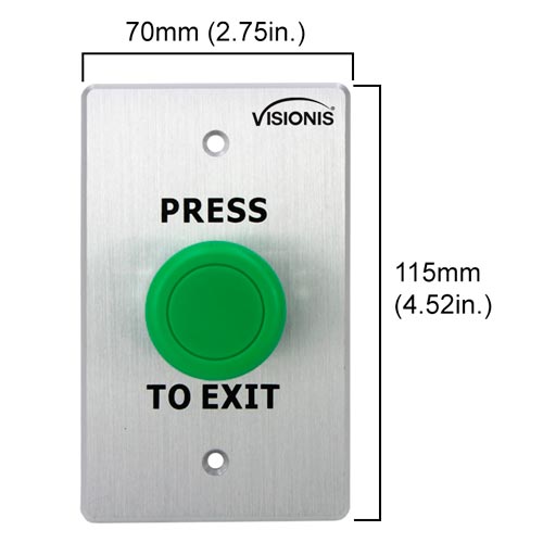 Push to Exit Button for Door Access Control. Big Green Button. For Indoor Use. Stainless Steel. With NC, COM and NO Outputs - VIS-7032 Visionis