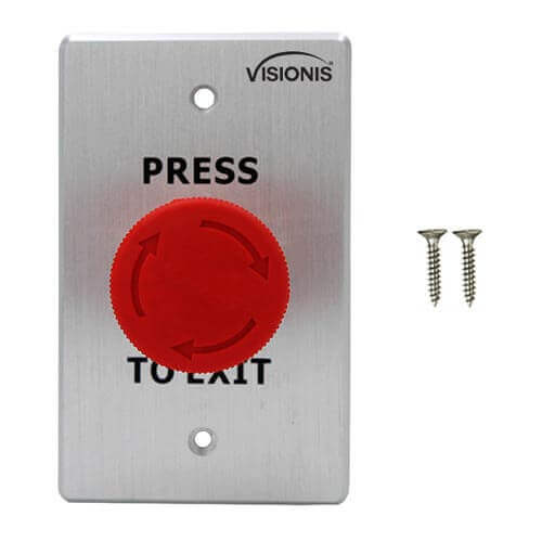 Visionis VIS-7033 - Indoor Big Red Request to Push to Exit Button for Door Access Control with NC COM and NO Outputs