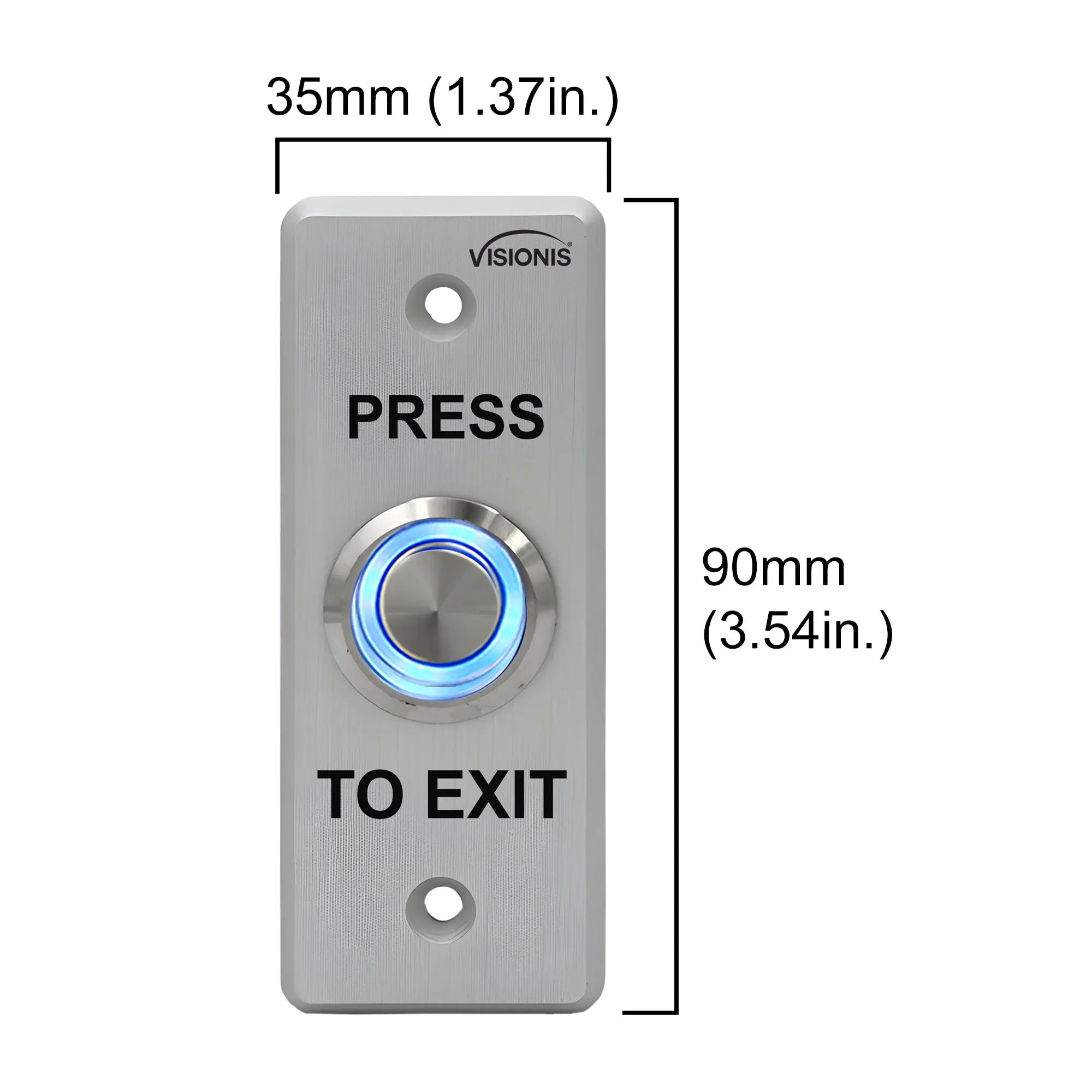 outdoor weatherproof push to exit button with blue LED indicator for access control systems. VISIONIS VIS-7008 
