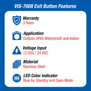 Waterproof request to exit button features - VIS-7008 VISIONIS