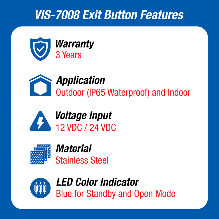 Waterproof request to exit button features - VIS-7008 VISIONIS