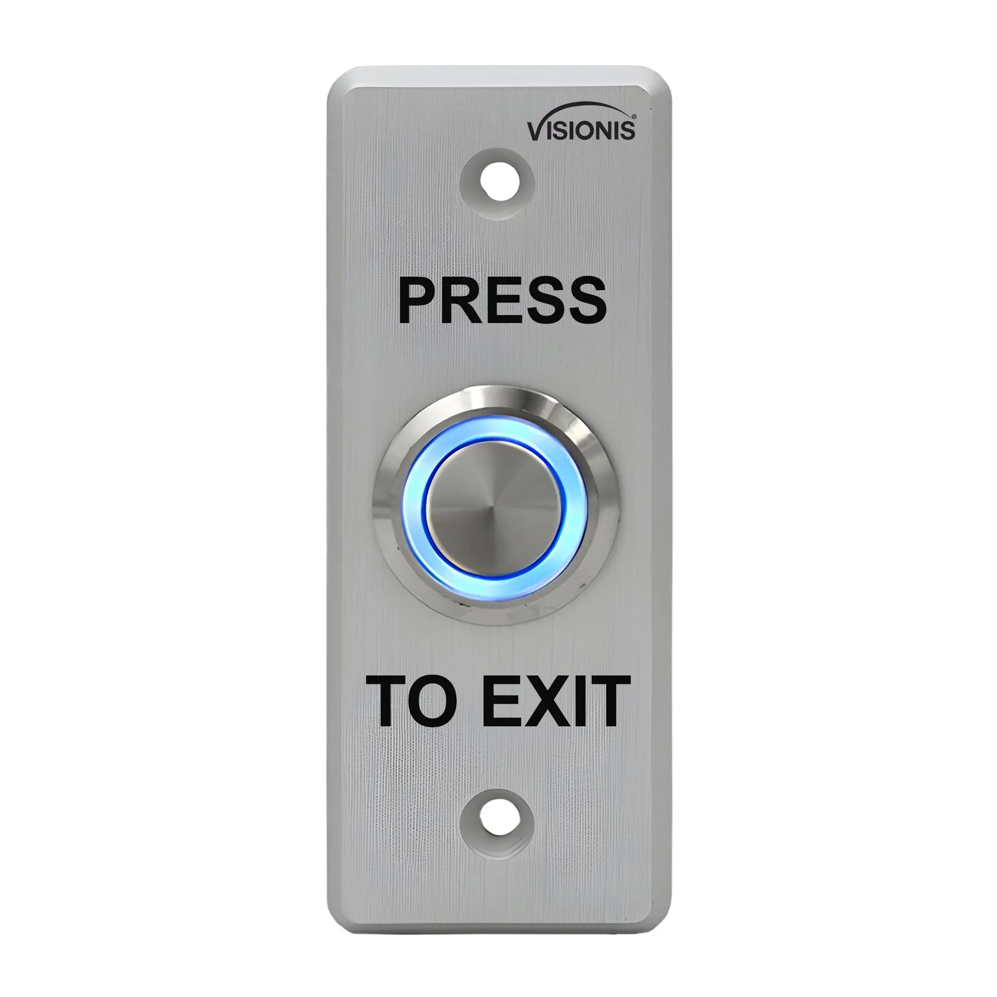 outdoor weatherproof push to exit button with blue LED indicator for access control systems. VISIONIS VIS-7008 