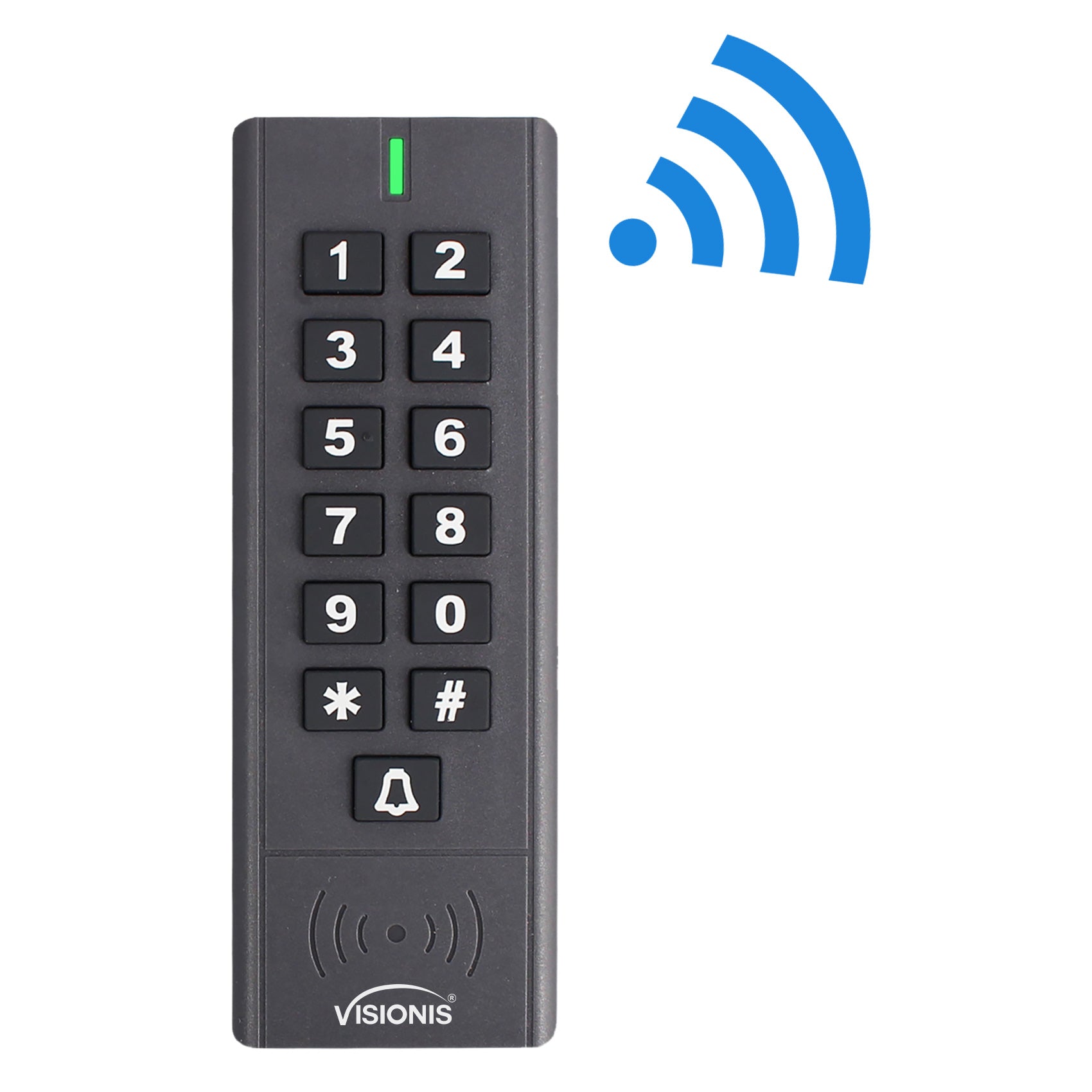 Visionis VIS-8009 – 433 MHz + Outdoor IP 65 + Black + Wireless Keypad + Access Control + 500 Users + Range Of 165 Feet + Delay And On/Off Toggle Mode + Battery Operated + Standalone No Software