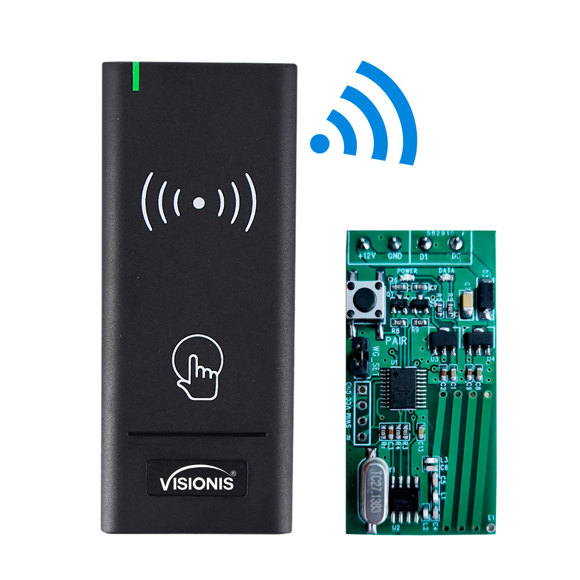 Visionis FPC-8917 – Wireless Reader And Receiver PCB For Access Control + 433MHz + 125KHz EM Card + Wiegand 26-34 Bits + 30m Max. Distance + IP65 + Receiver Compatible With Any Wiegand Panel